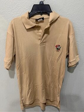 Men's Tan Polo Shirt with Embroidered Ernie Keebler Elf Size Small EUC USA made